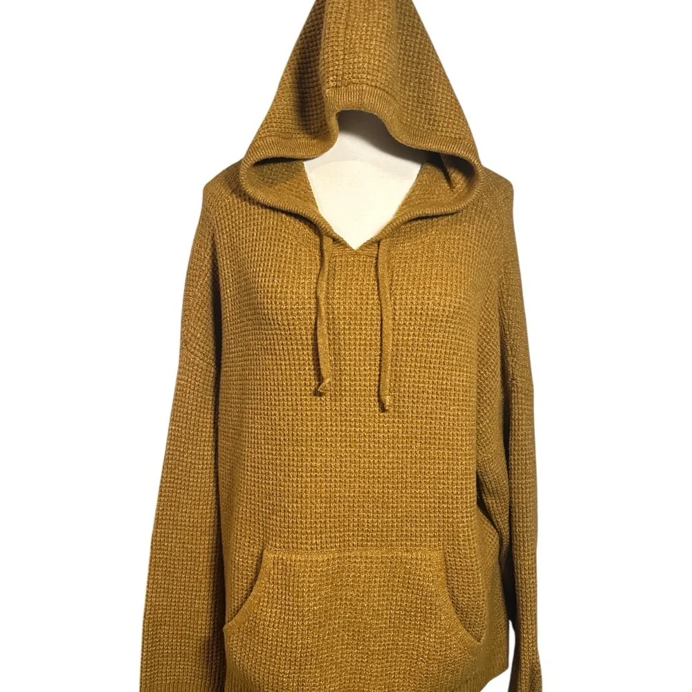 Aerie Mustard Waffle Knit Hoodie Sweatshirt - Picture 2 of 6